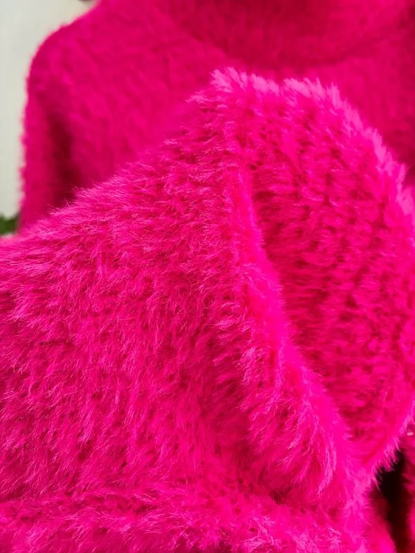 Pulover cu guler înalt S | Fuchsia, Normal, Regular Standard fit, Monocrom, Poliester - Image 4