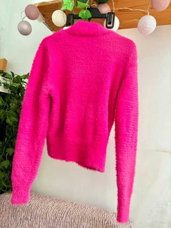 Pulover cu guler înalt S | Fuchsia, Normal, Regular Standard fit, Monocrom, Poliester - Image 3