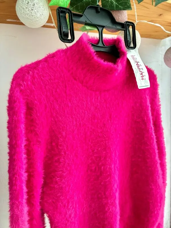 Pulover cu guler înalt S | Fuchsia, Normal, Regular Standard fit, Monocrom, Poliester - Image 2
