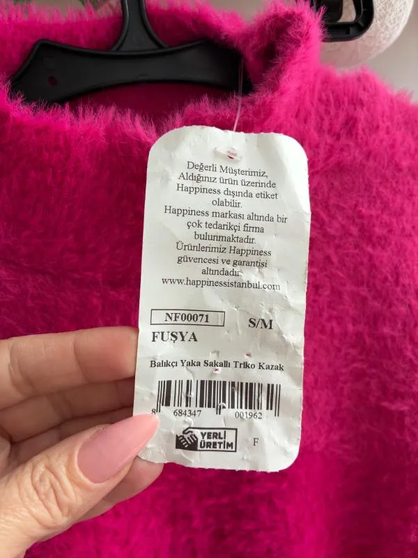 Pulover cu guler înalt S | Fuchsia, Normal, Regular Standard fit, Monocrom, Poliester - Image 6