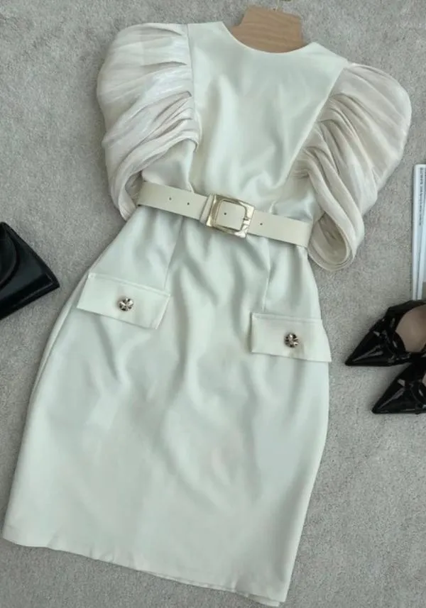 Rochie de seară Mini S | Alb, Mânecă scurtă, Bumbac - Image 5