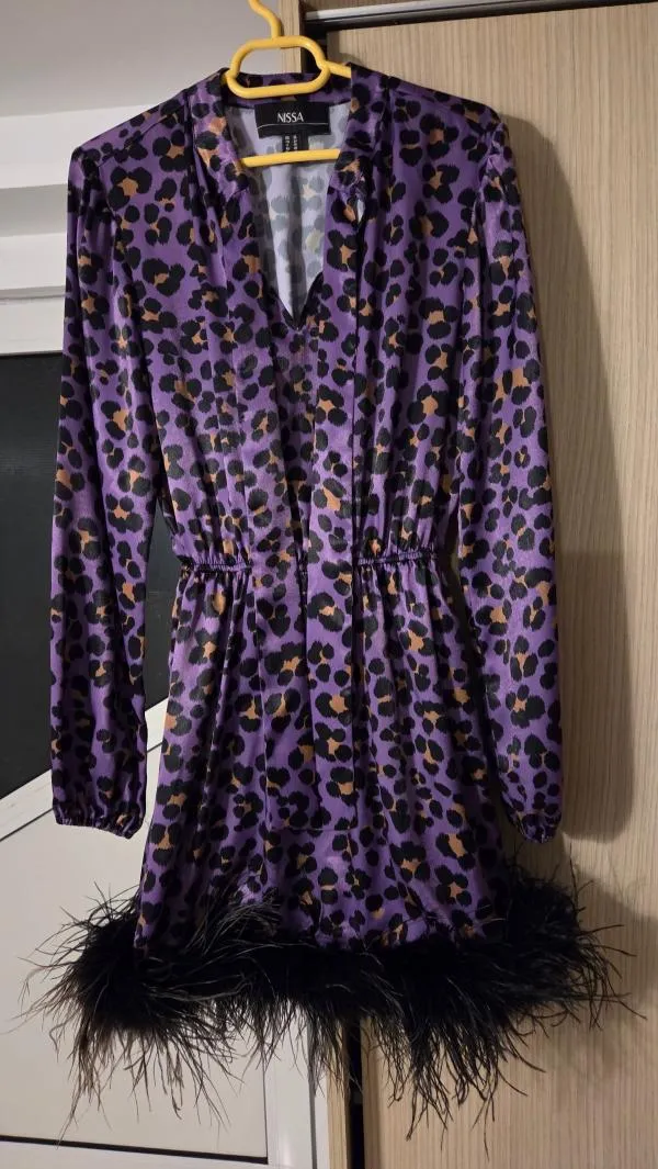 Rochie de seară Midi Nissa EU 36 | Mov, Mânecă lungă, Animal print - Image 6