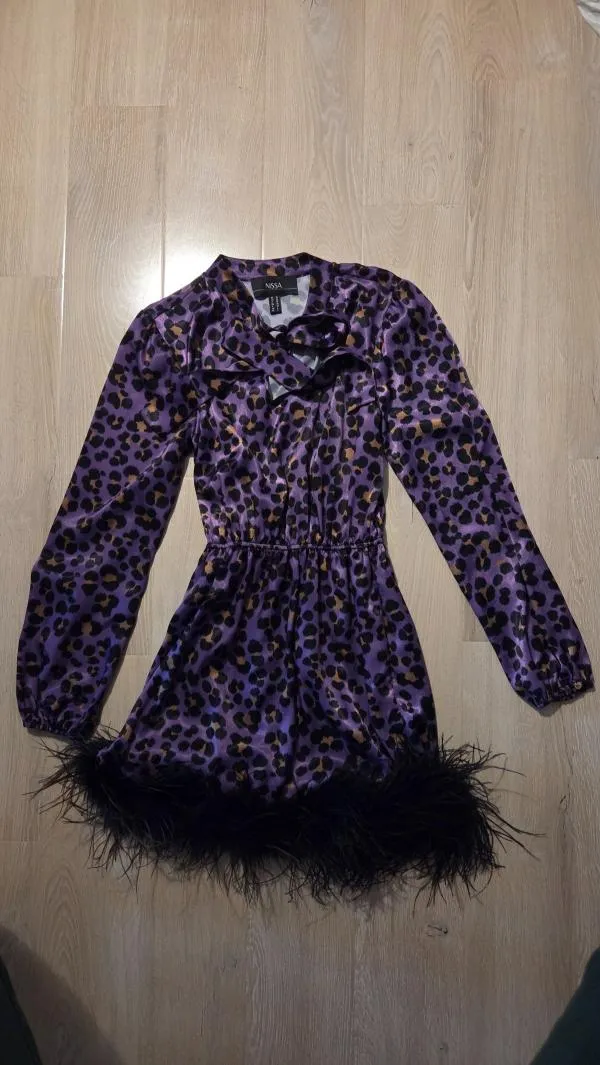 Rochie de seară Midi Nissa EU 36 | Mov, Mânecă lungă, Animal print - Image 2