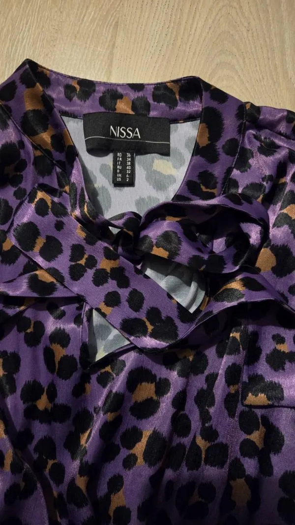 Rochie de seară Midi Nissa EU 36 | Mov, Mânecă lungă, Animal print - Image 3