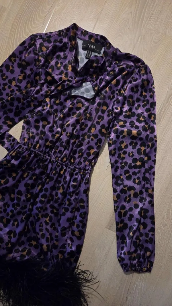 Rochie de seară Midi Nissa EU 36 | Mov, Mânecă lungă, Animal print - Image 5