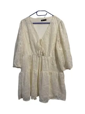 Rochie de ocazie Mini Sinsay XXL | Crem, Mânecă trei sferturi, Dantelă, Bumbac