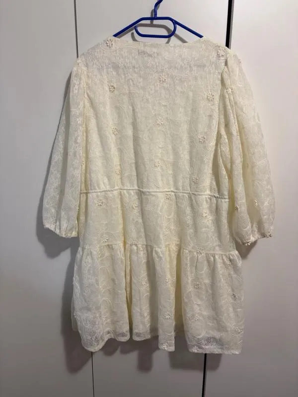 Rochie de ocazie Mini Sinsay XXL | Crem, Mânecă trei sferturi, Dantelă, Bumbac - Image 3