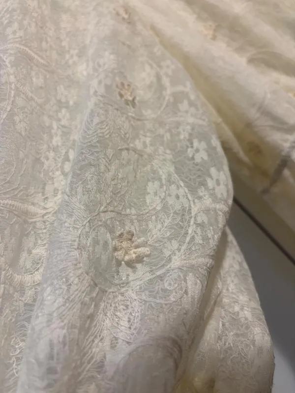 Rochie de ocazie Mini Sinsay XXL | Crem, Mânecă trei sferturi, Dantelă, Bumbac - Image 4