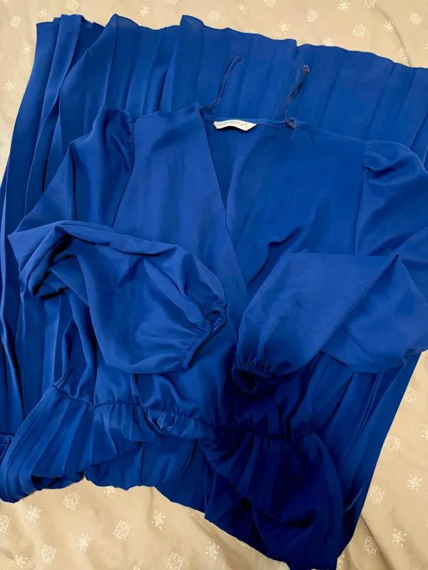Rochie de ocazie Maxi Fervente EU 44 | Albastru, Mânecă lungă, Pliuri, Elastan - Image 4